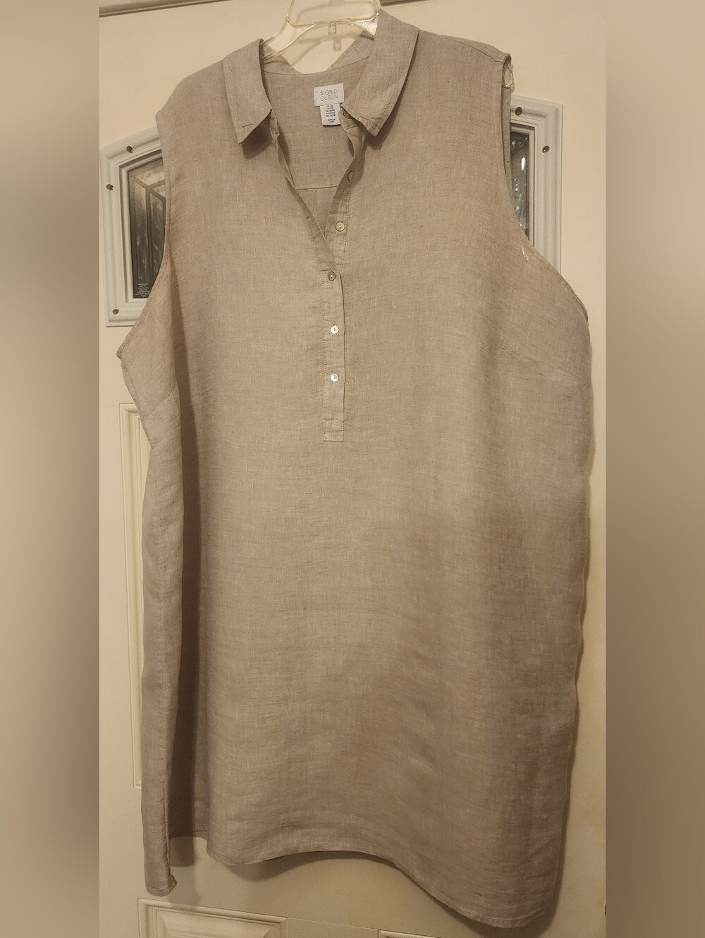 Sigrid Olsen Sleeveless Linen Shift Dress in Light Taupe